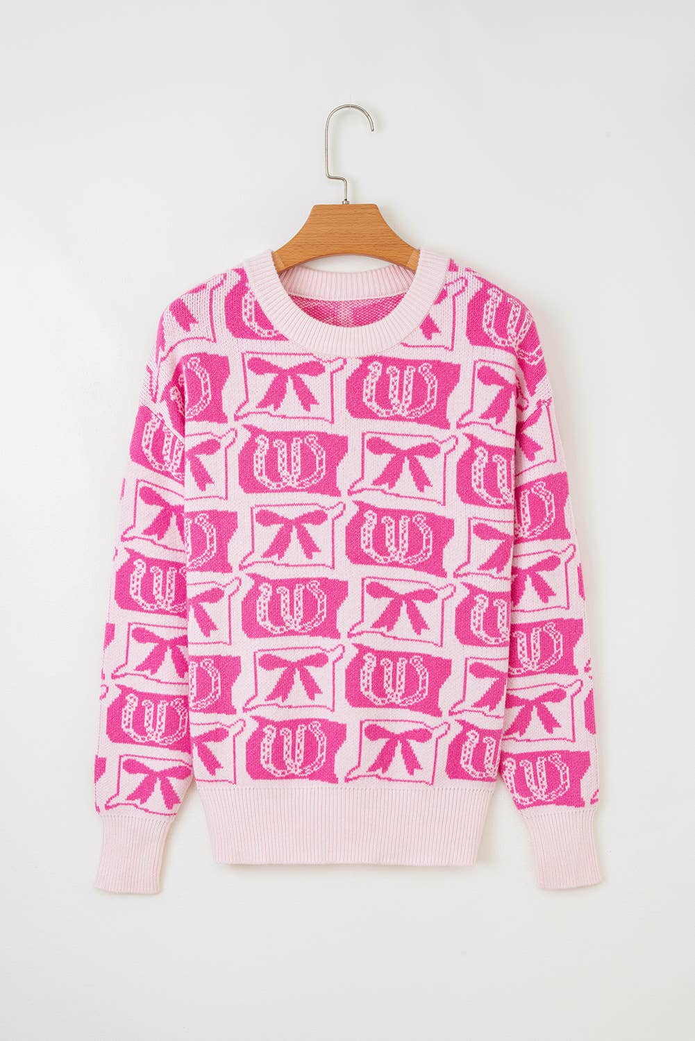 Bows Horseshoes Pattern Western Fashion Print Sweater (S-4X): Black / L