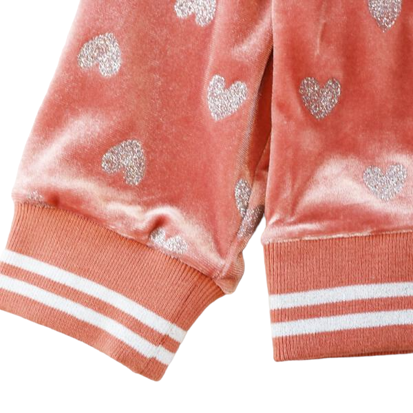 A30 14166 Silver Heart Velvet Tracksuit Set (2 Colors): CORAL / 2-2-2;4-5-6