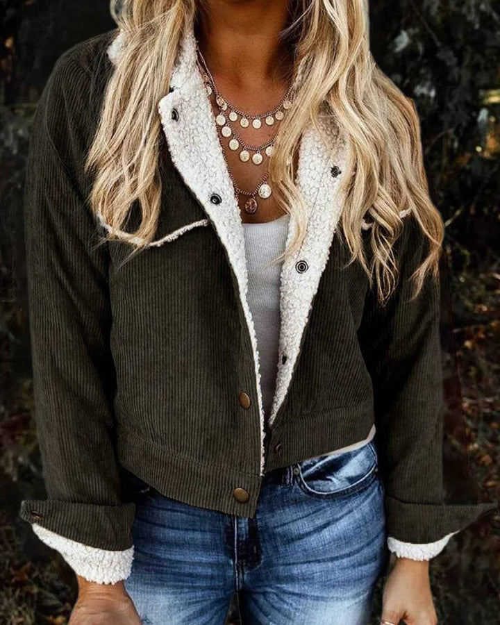 Vintage Corduroy Sherpa Lined Button Front Jacket: Curry