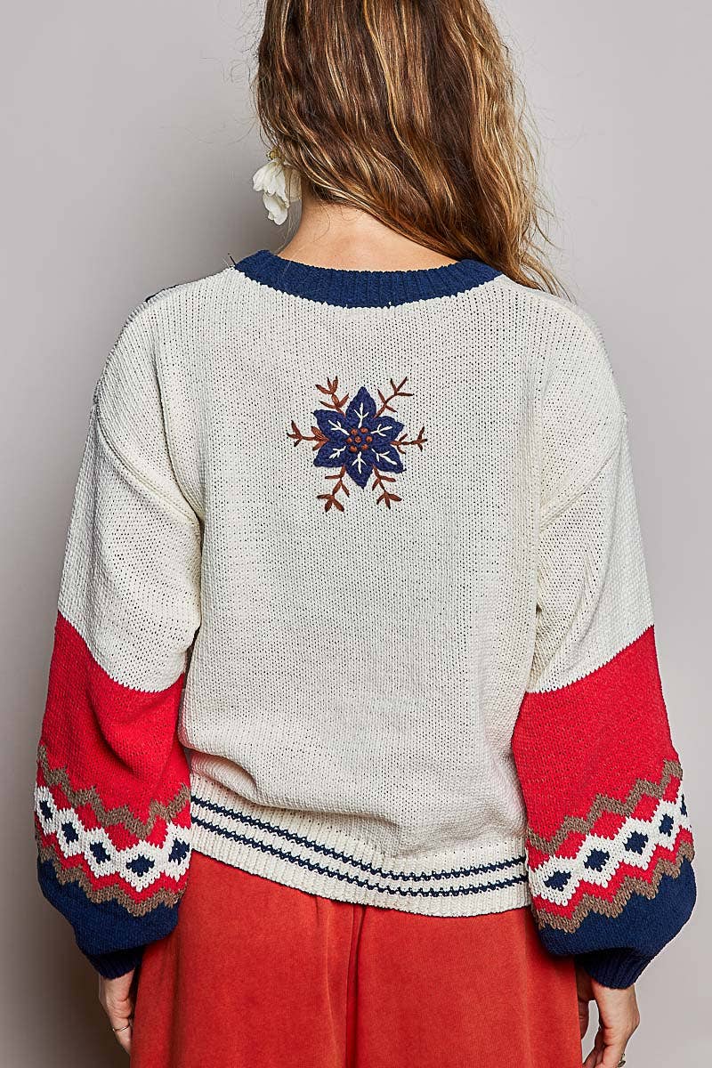 Christmas Fair Isle Snowflake Reindeer Soft Knit Sweater