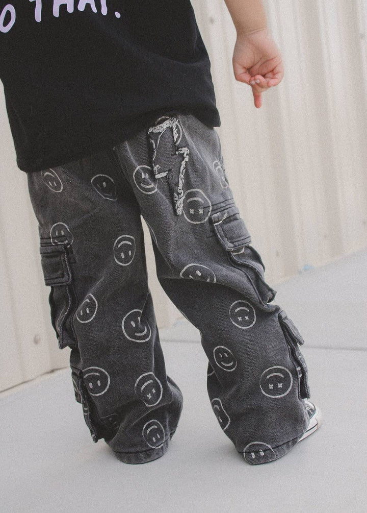 Smiley Face Baggy Jeans Black: 2T