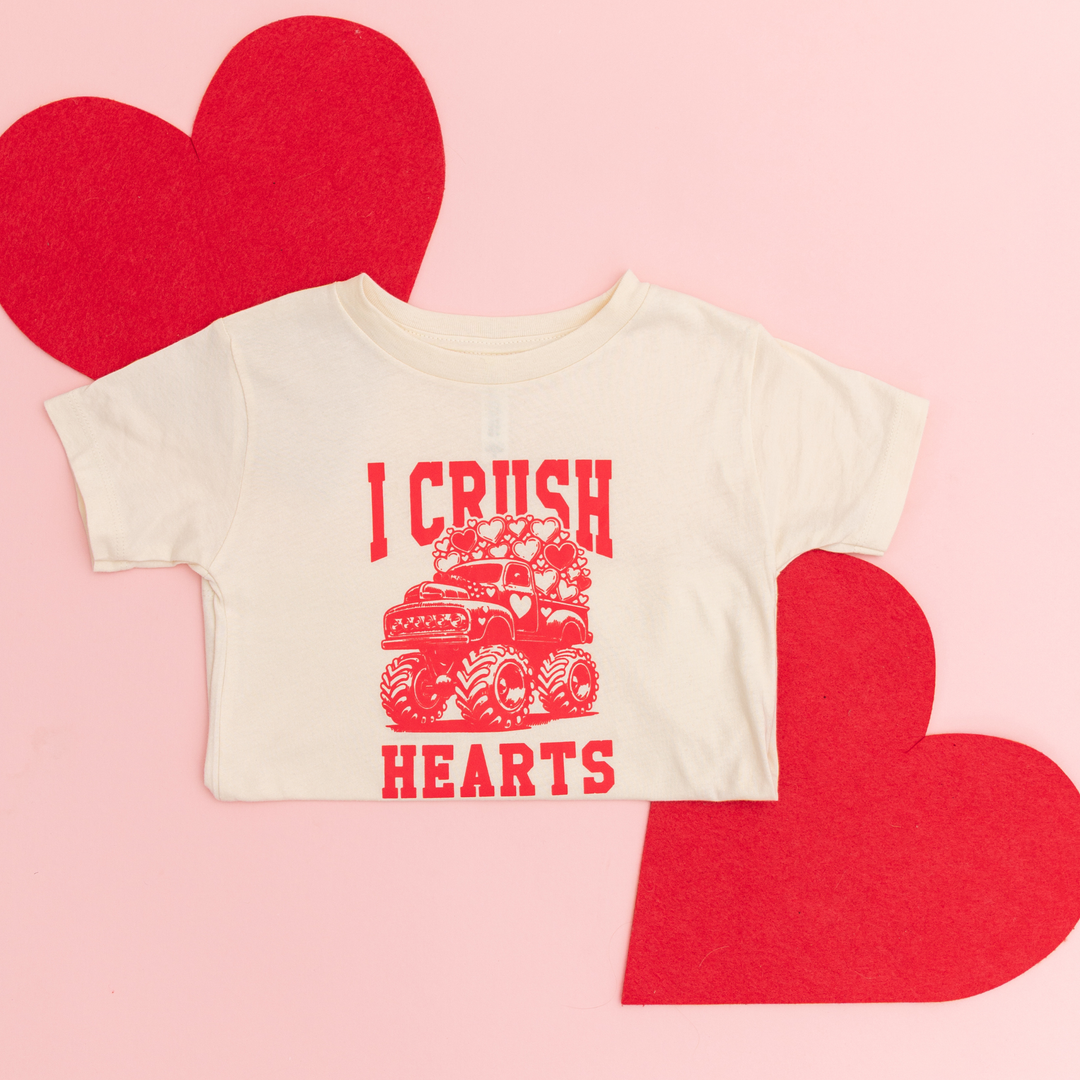 I Crush Hearts Monster Truck Valentines Day Kid Shirt    : Natural
