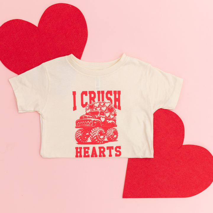 I Crush Hearts Monster Truck Valentines Day Kid Shirt    : Natural