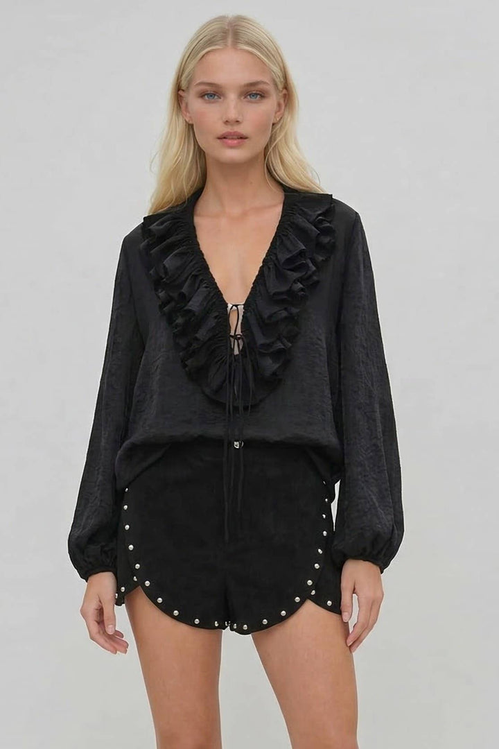 HEAVY WEIGHT STUDDED FAUX SUEDE SHORTS