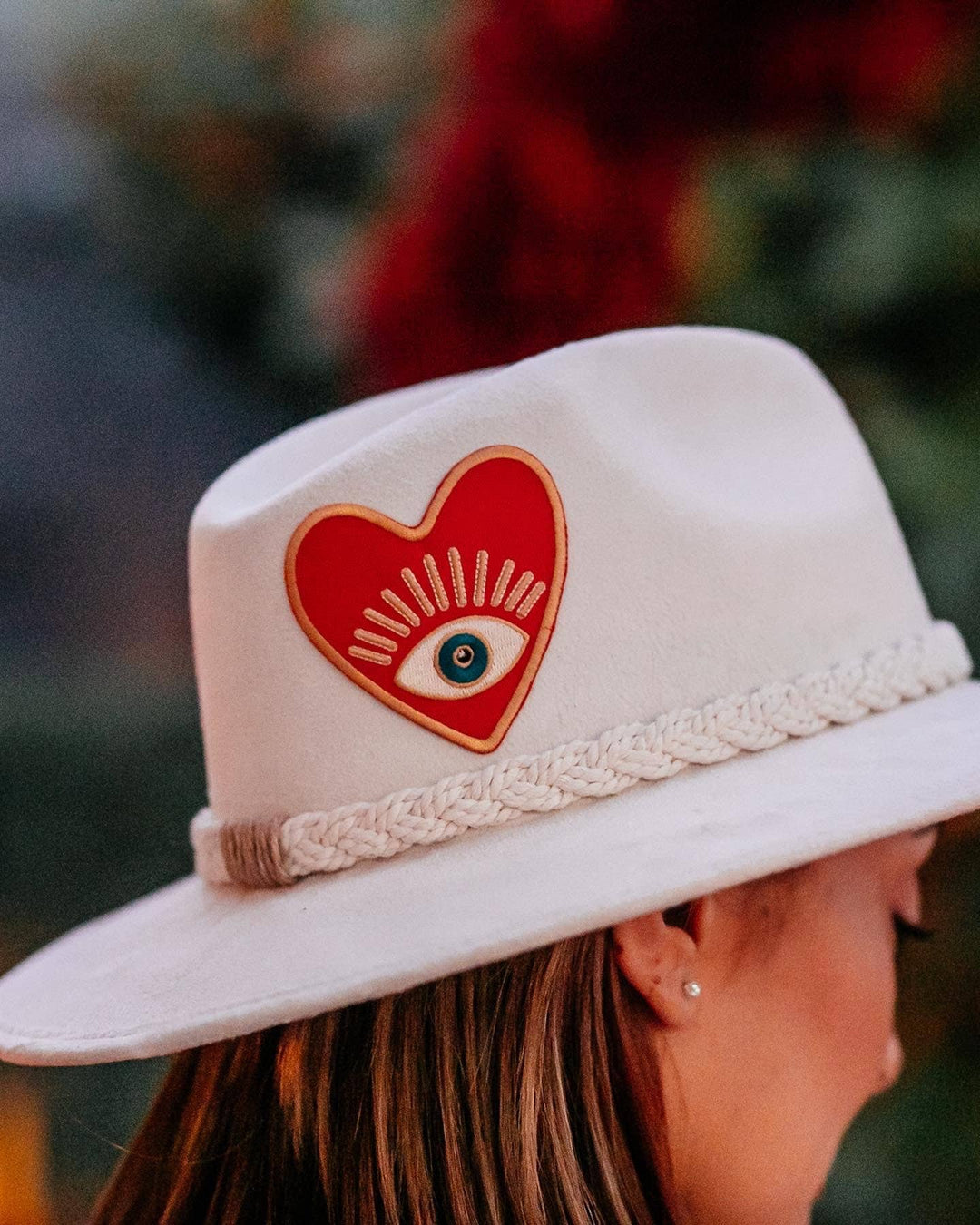 Red Heart Evil Eye Embroidered Iron On Patch - Boho, Trendy