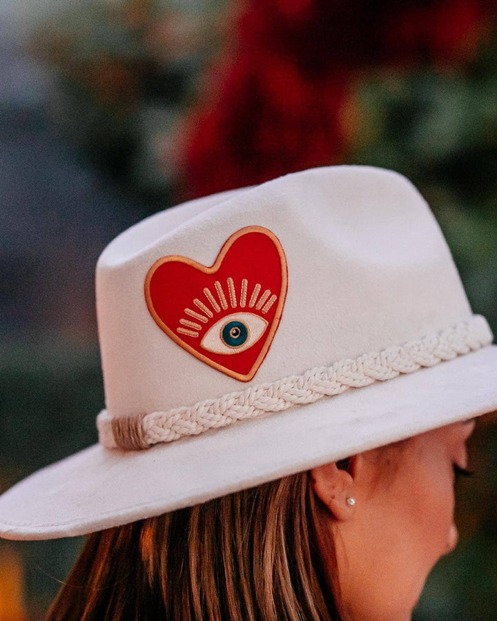 Red Heart Evil Eye Embroidered Iron On Patch - Boho, Trendy