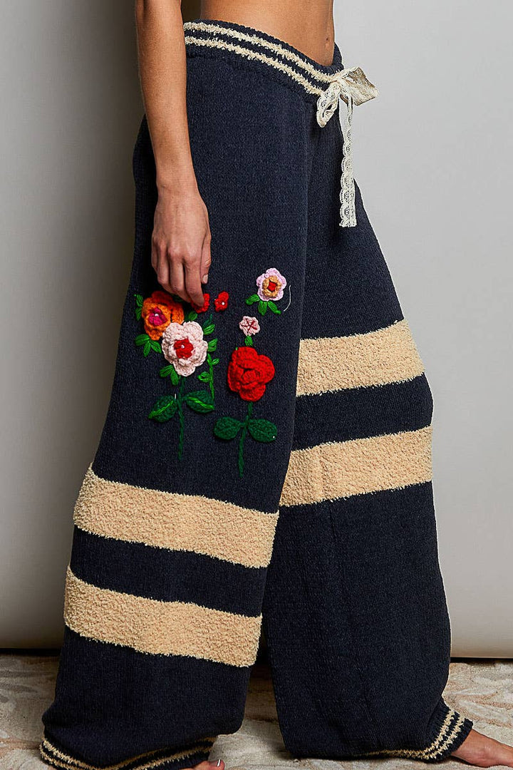 Striped Pattern 3D Embroidered Chenille Sweater Pants