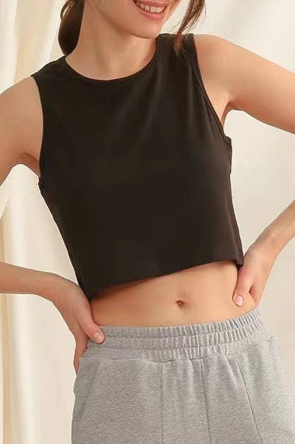 Daily r-neck sleeveless athletic crop tank top: Charcoal