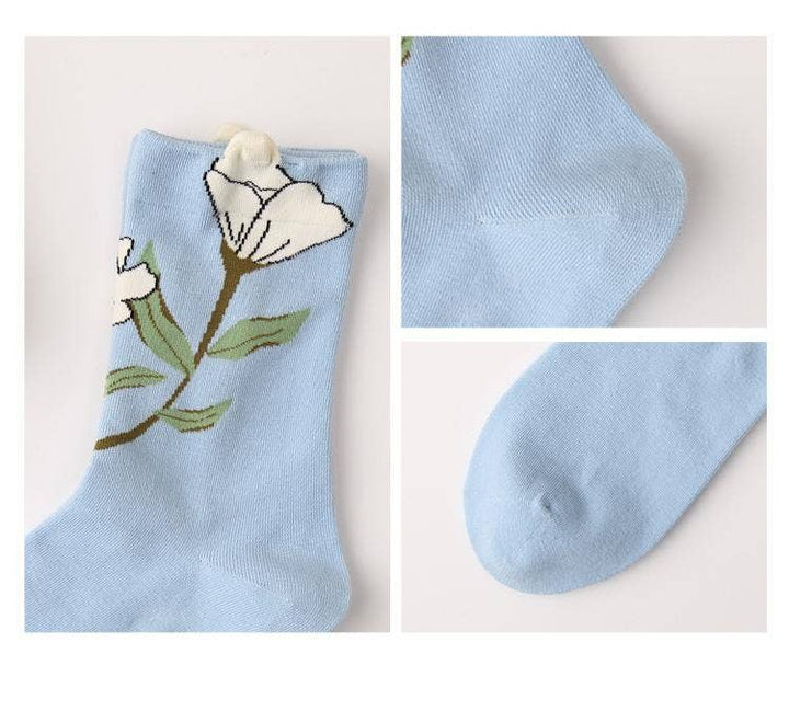 Three-dimensional flower socks with branches and leaves: Yellow