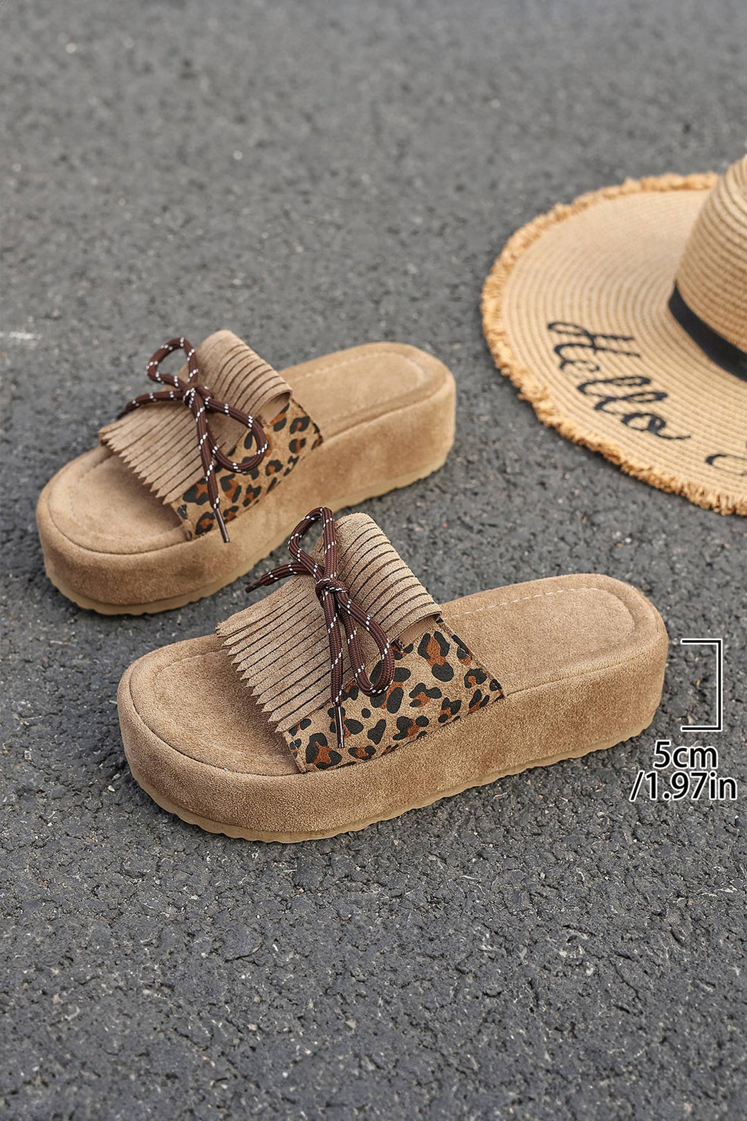 Leopard Faux Suede Slashed Lace-up Detail Platform Shoes