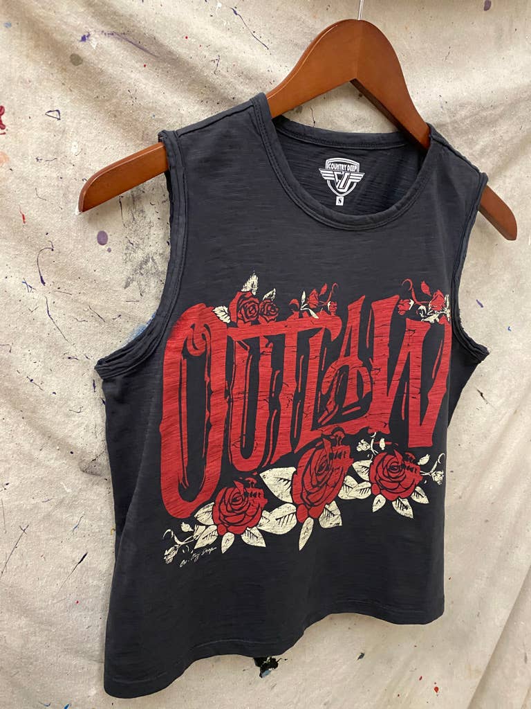 Outlaw  Muscle Crop Tee: Vintage Black