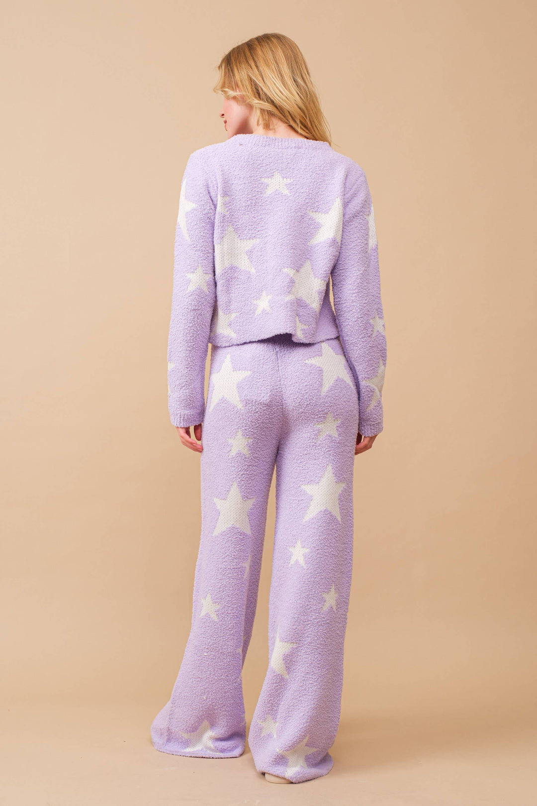 34100SET-1  - Soft Cozy Star Print Sweater with Pants: HOT PINK / L