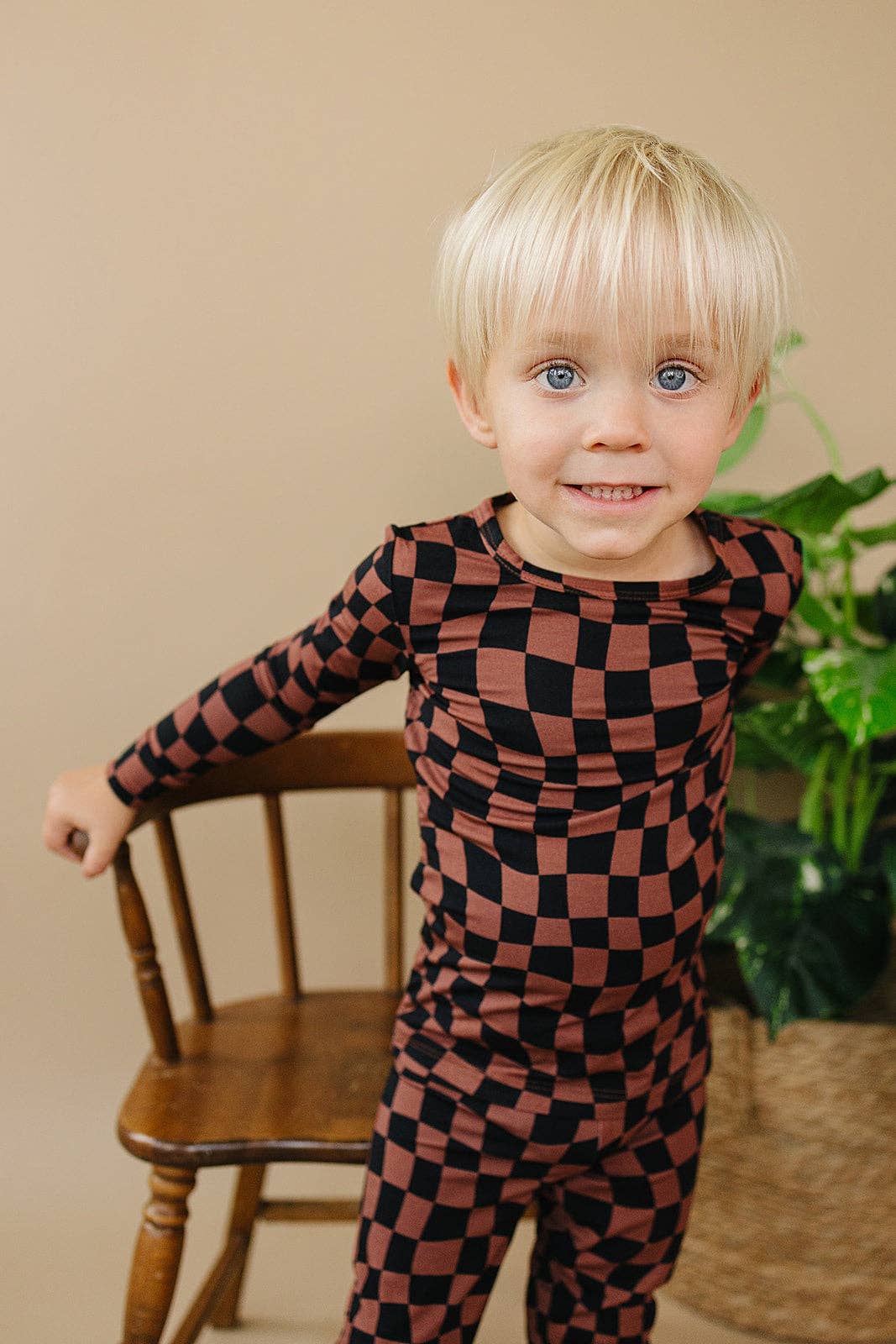 Bamboo Two Piece Set | Chocolate Wavy Checkered: 5T