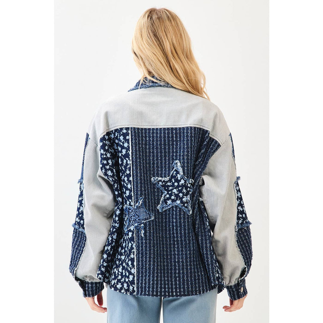 PATCHWORK MIX MEDIA PRINT OVERSIZED DENIM SHACKET