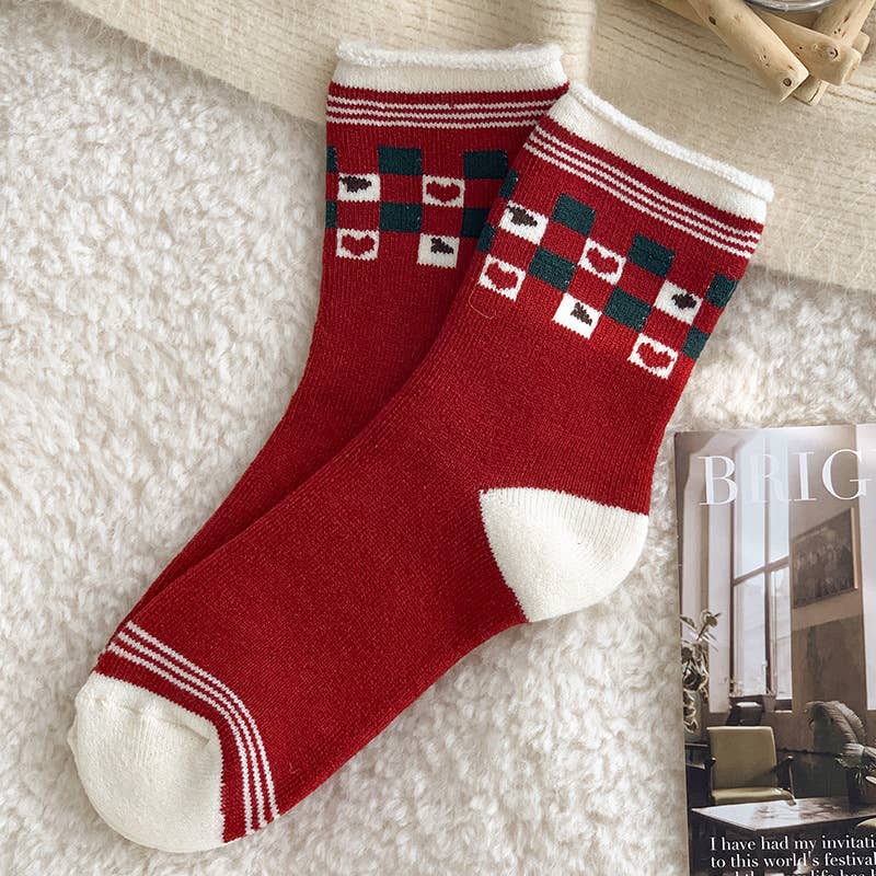 Christmas Festive Patterns Socks, Retro Holiday Themed Socks: ChristmasTree