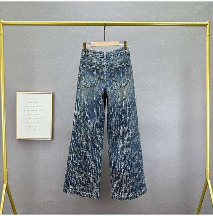 PT39Y All Over Rhinestone High Waist Wide Leg Jeans: Blue / English / M
