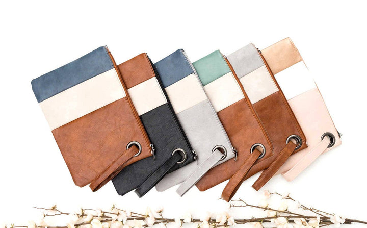 Oversize Everyday Color Block Clutch: Black/Cream/Chestnut