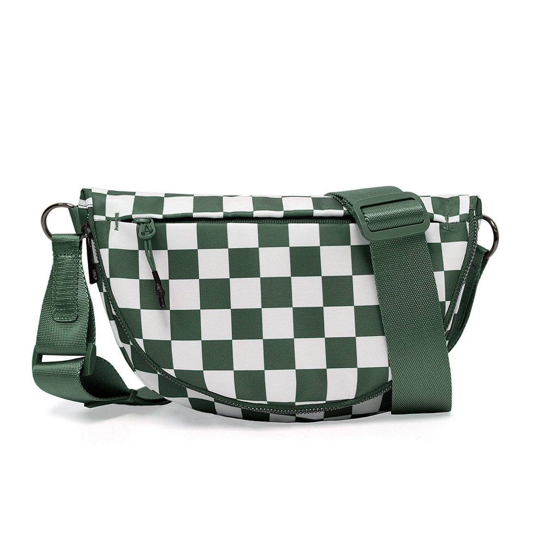 Olivia Nylon Check Foldover Crossbody Bag: Almond