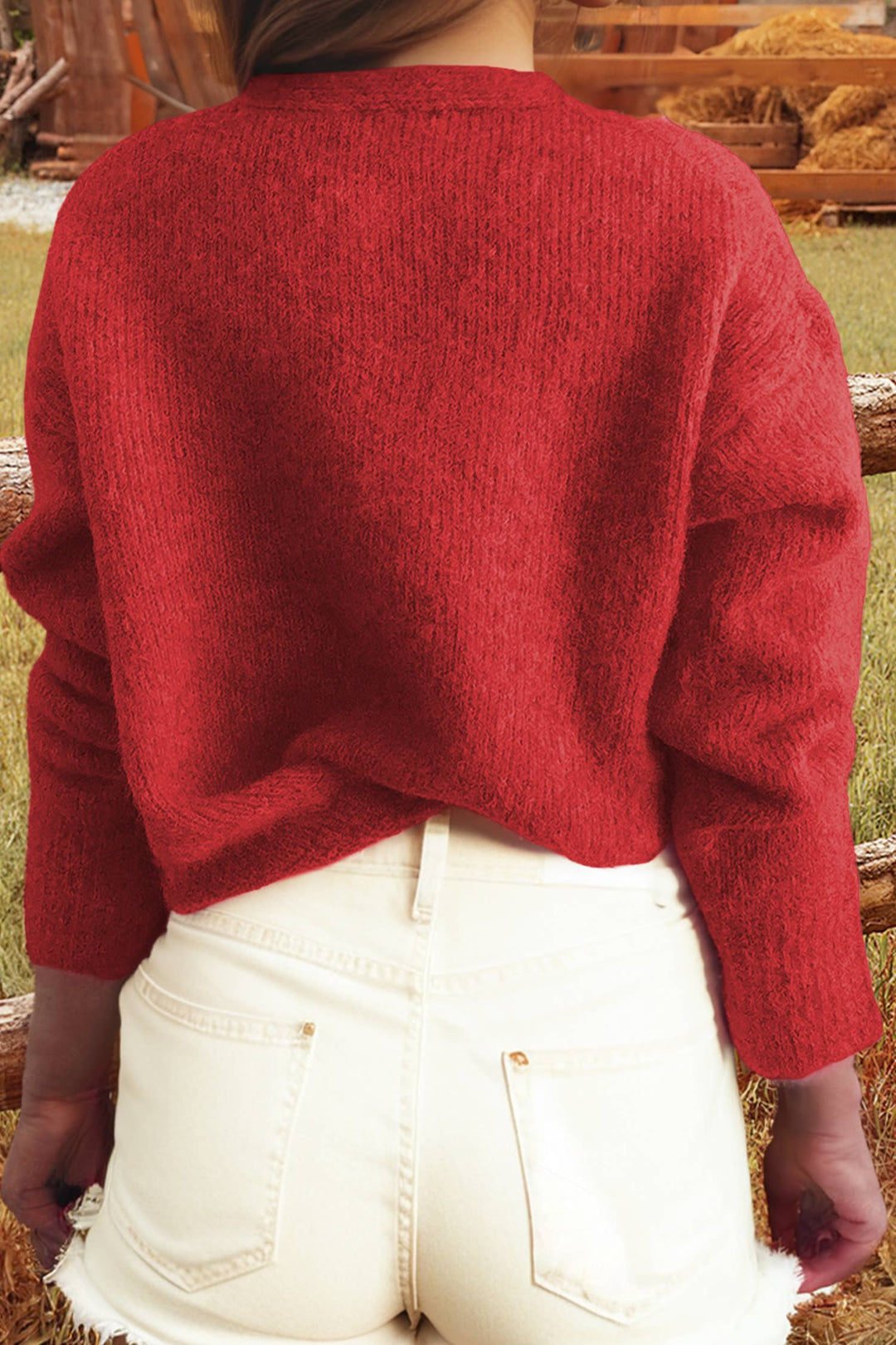 Valentine Heart Metal Button V Neck Cardigan Sweater: Chicory Coffee