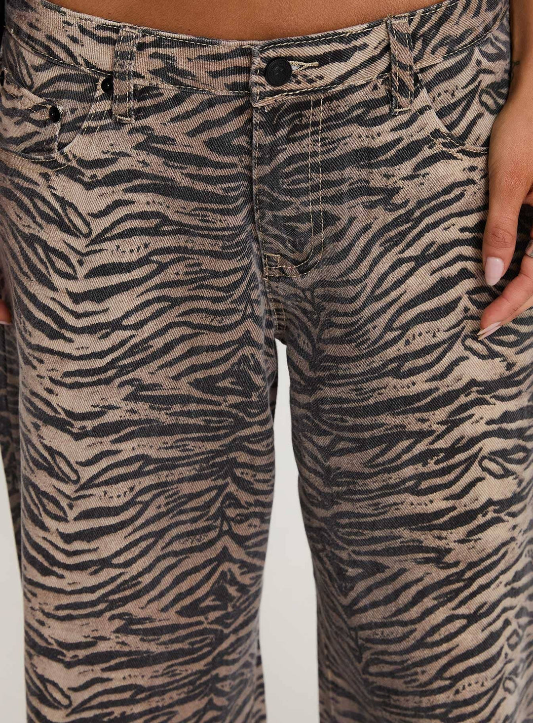 Zebra print loose low-rise straight-leg jeans: LEOPARD / (L) 1