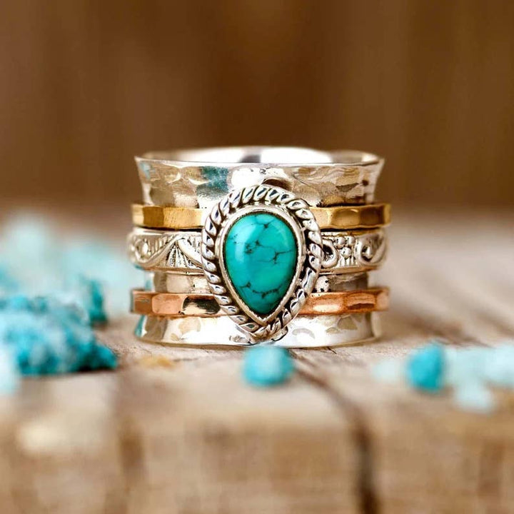 Bohemian Vintage Turquoise Plated Ring: Turquoise / Size-9