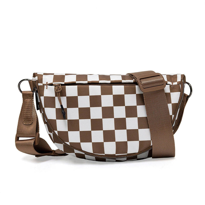 Olivia Nylon Check Foldover Crossbody Bag: Almond