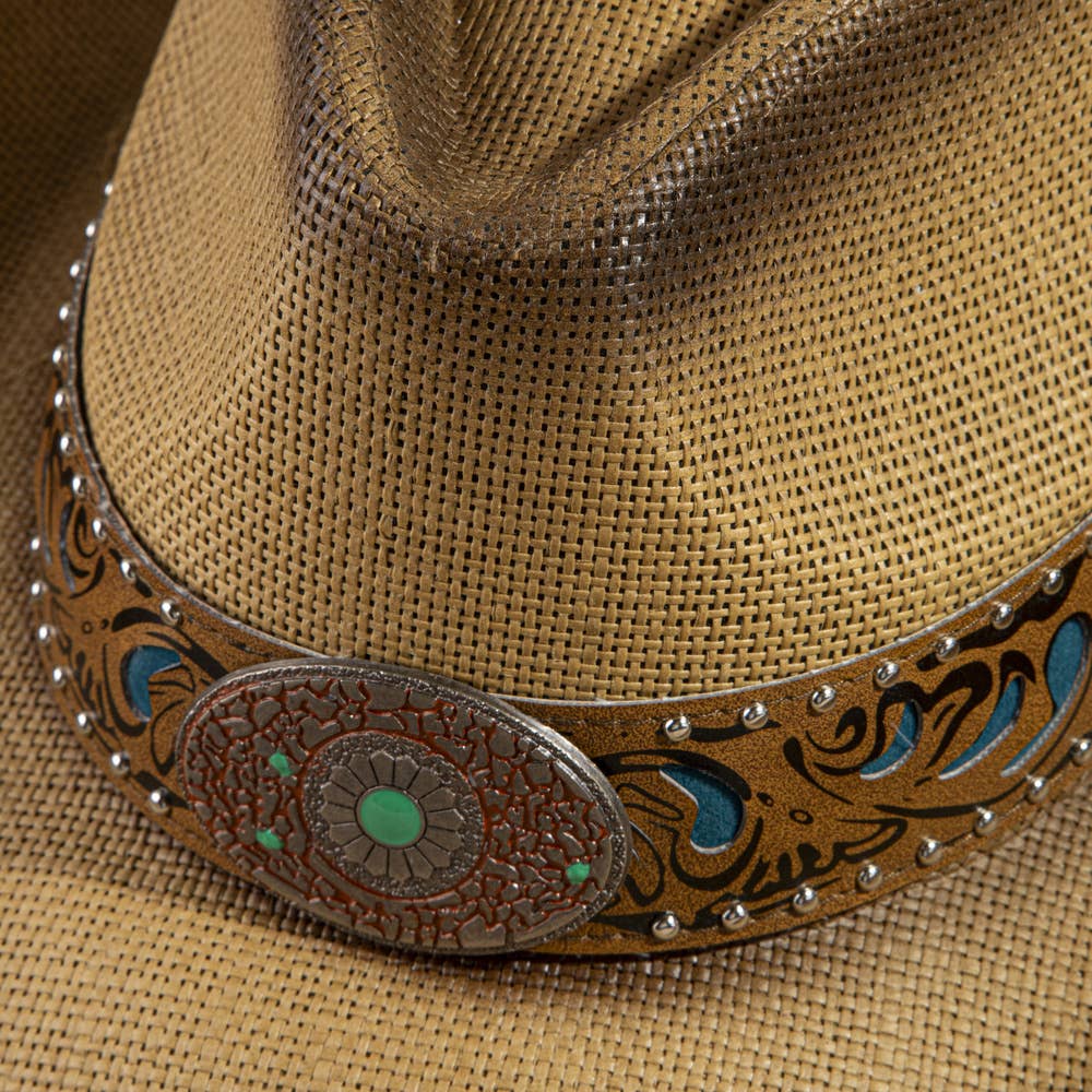 Studded Tooled Band Western Cowboy Hat