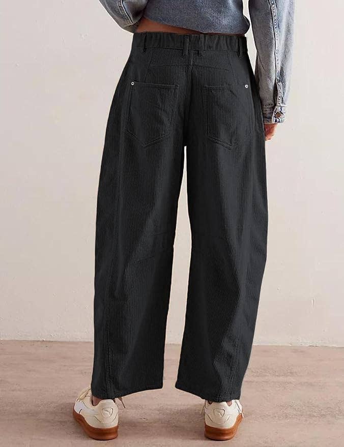 Western Ankle length corduroy barrel pants: Charcoal / S