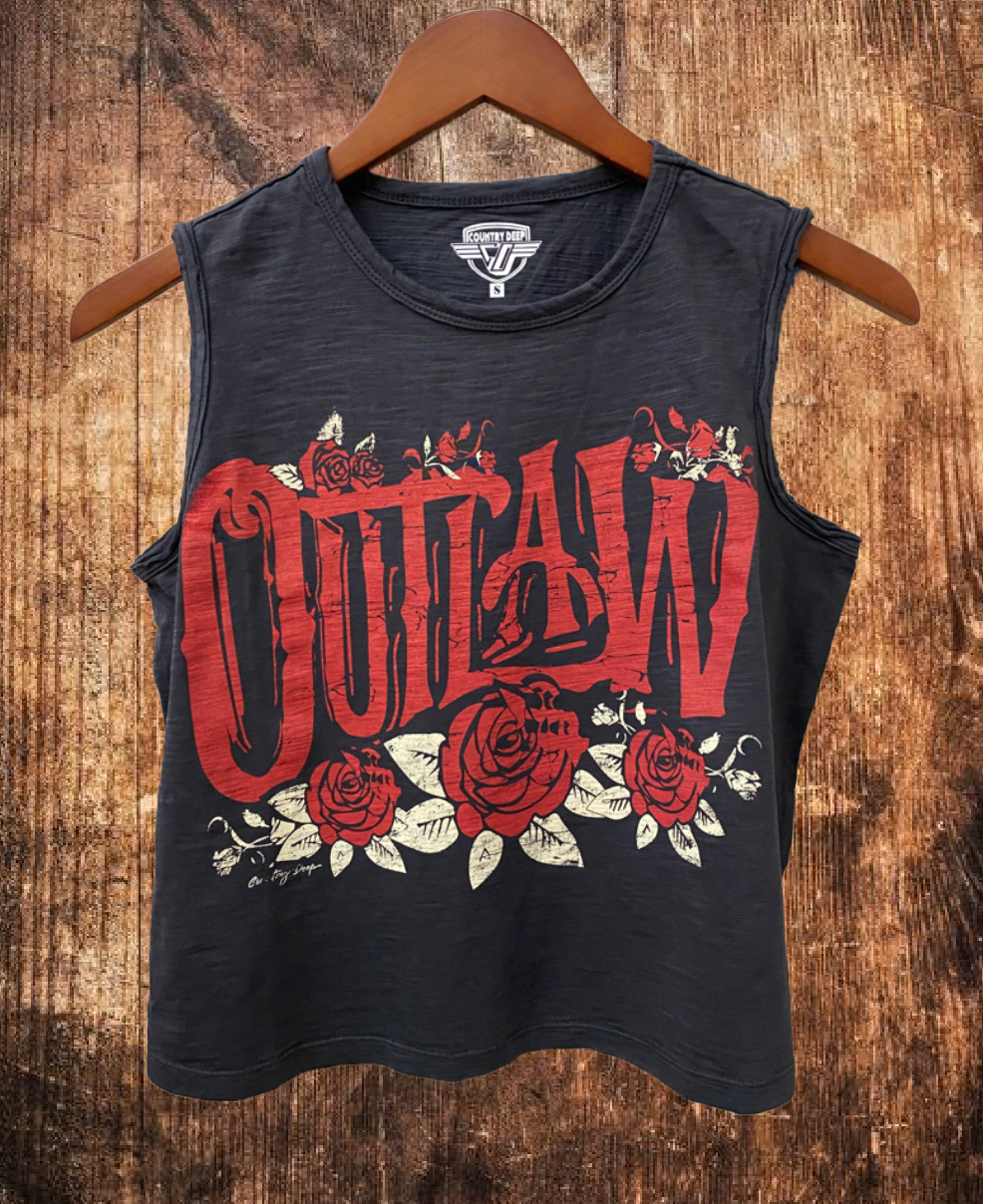 Outlaw  Muscle Crop Tee: Vintage Black
