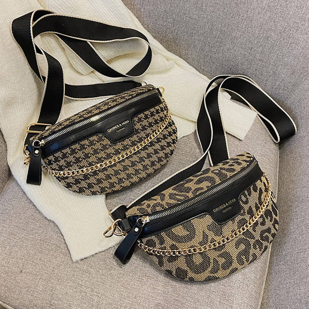 LEOPARD PRINT BLACK CHAIN STRAP FANNY BELT BAG_CWAB0923: BLACK1 / (OS) 1