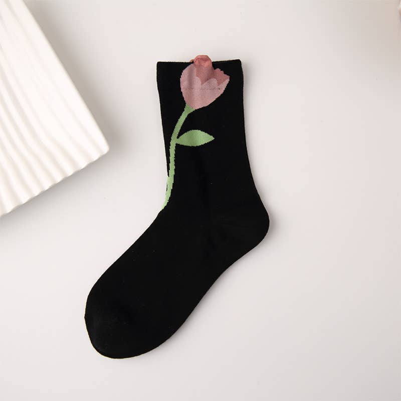 Three-dimensional flower socks with branches and leaves: Yellow