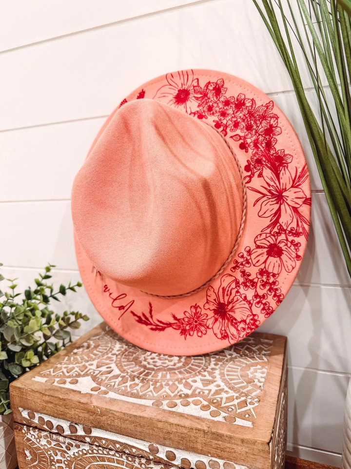 Youth Floral Burned Hat: Ivory