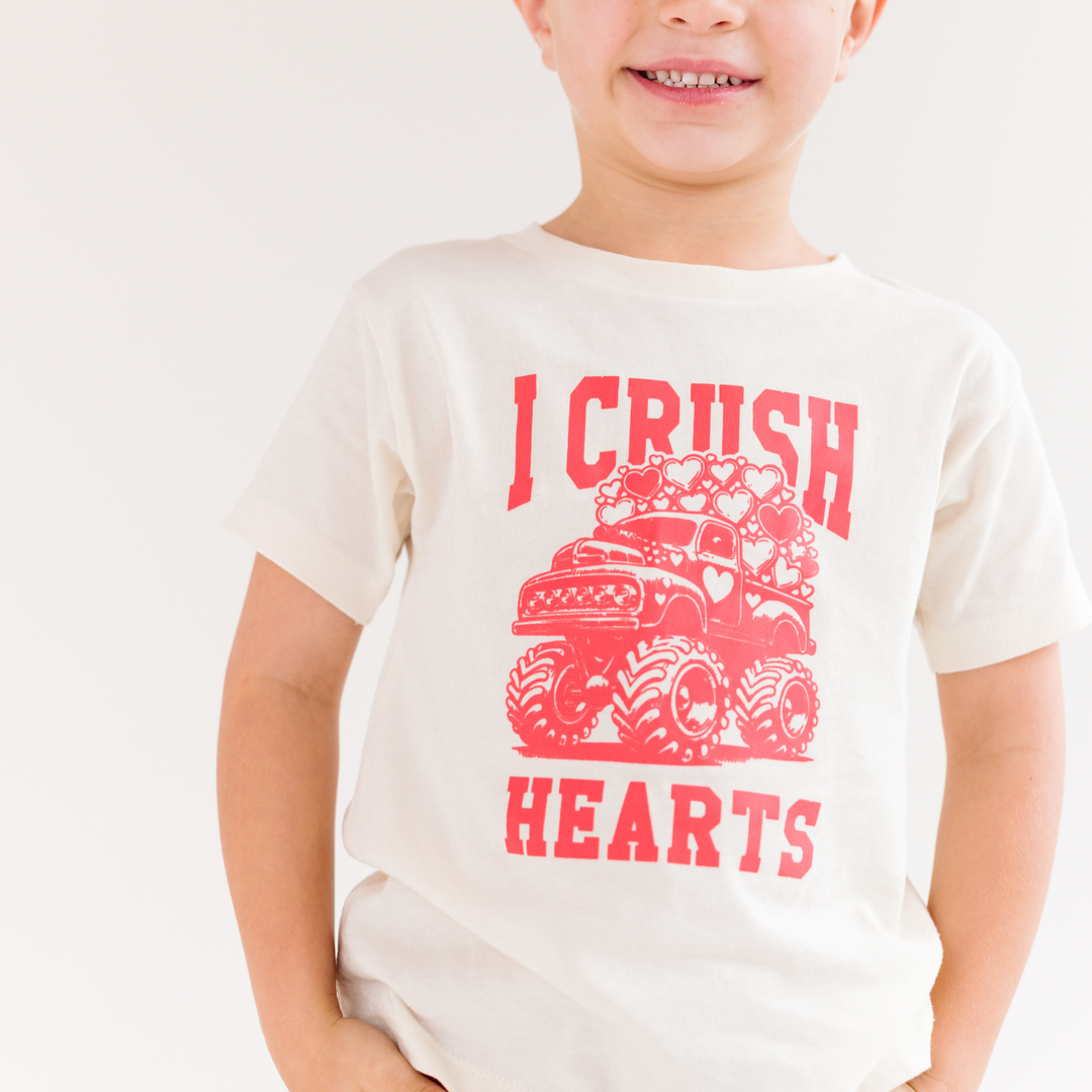 I Crush Hearts Monster Truck Valentines Day Kid Shirt    : Natural
