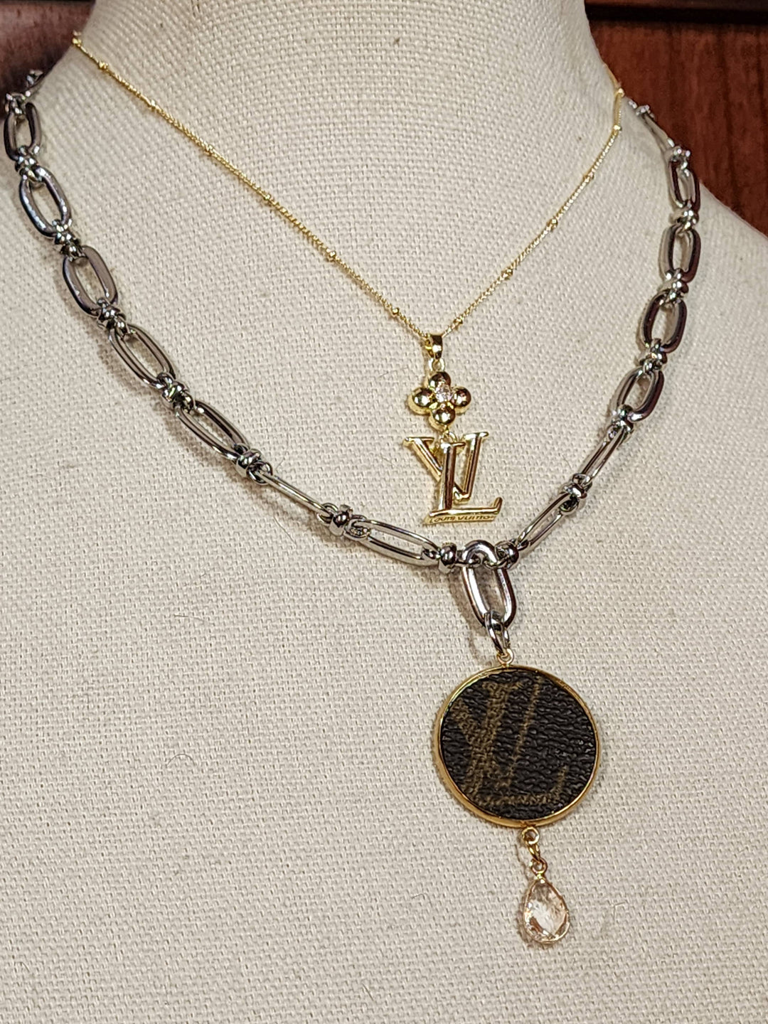Upcycled LV mixed metals duo necklace