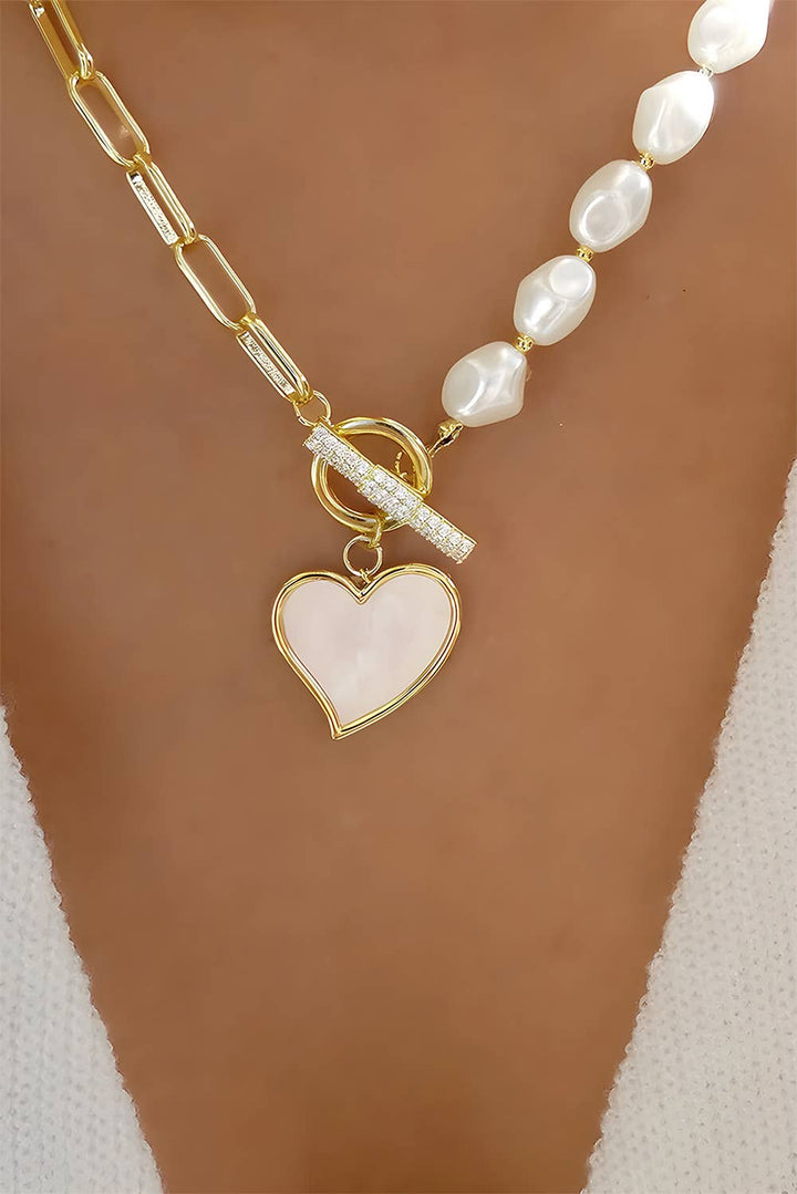 Valentines Day Heart Pendant Rhinestone Decor Chain Necklace: Gold / Missy / One Size