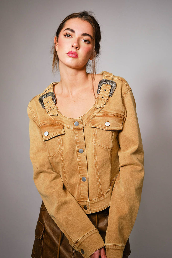 52151J Western Buckle Denim Jacket: WASHED CAMEL / S-M-L (2-2-2)