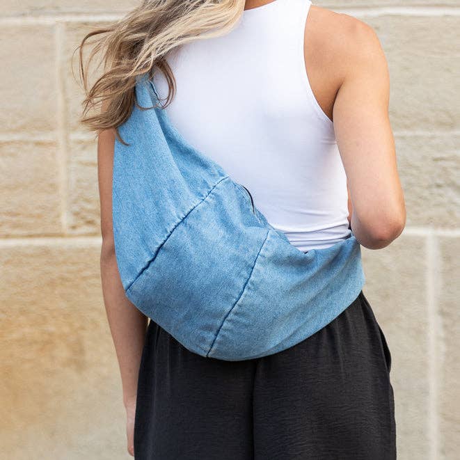 Tatum Denim Sling Bag: Light Denim