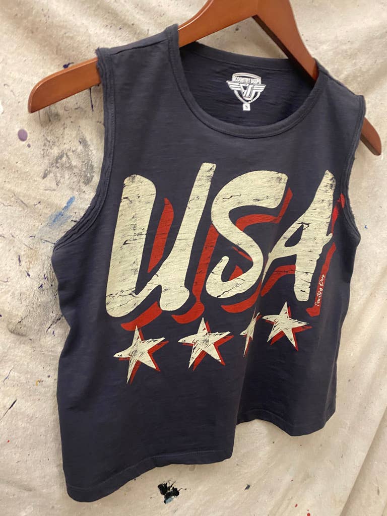 USA Vintage Muscle Crop Tee: Faded Black