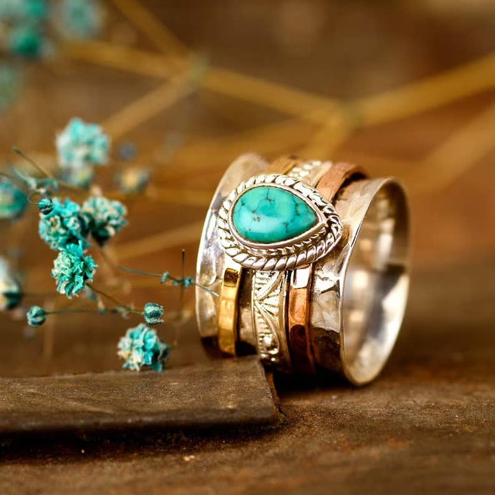 Bohemian Vintage Turquoise Plated Ring: Turquoise / Size-8