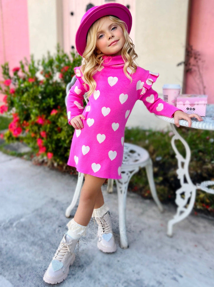 Warms My Heart Hot Pink Turtleneck Sweater Dress: Hot Pink / 6Y/6X