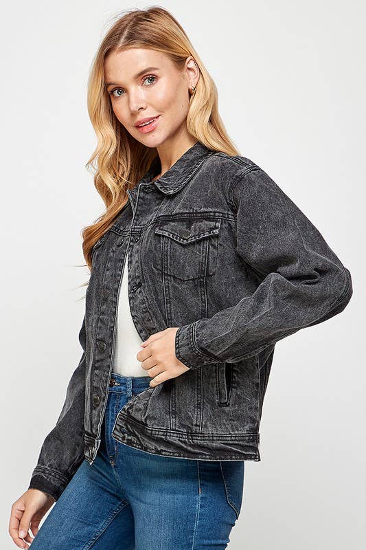 Ladies Vintage Black Denim Jacket: Vintage-Black / S / JK-001-Vintage