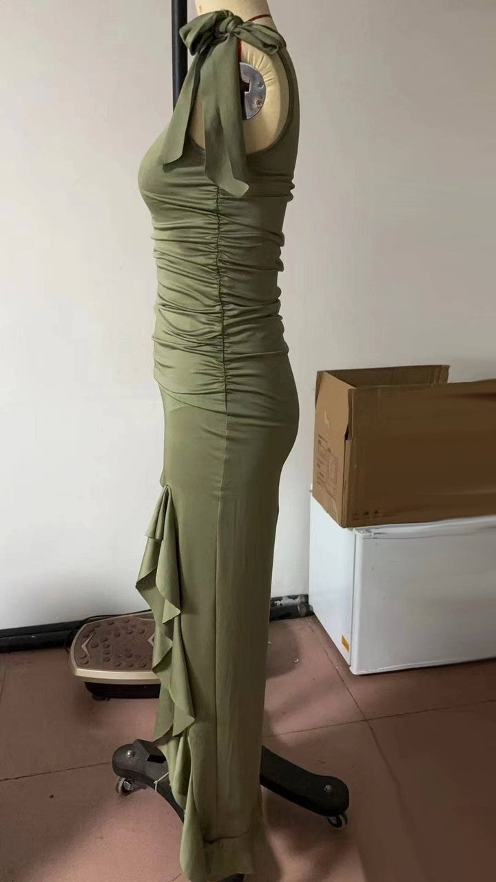 Western Cowgirl Coachella Ruffled Slit Dress: Black / S