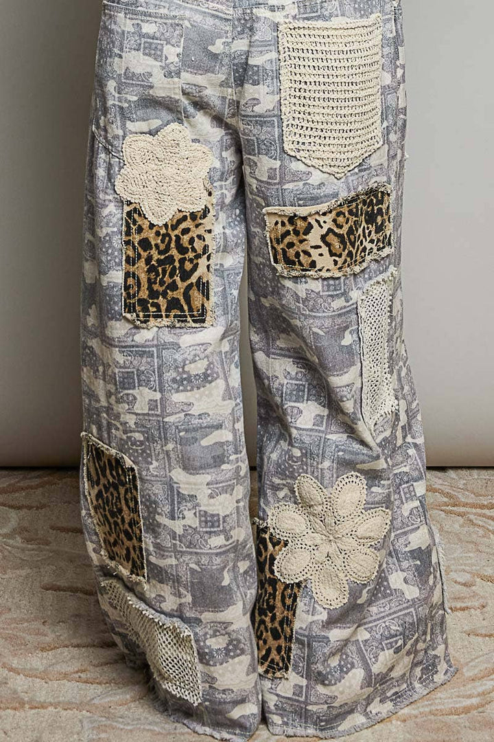 Crochet Contrast Patch Detail Chest Pocket Woven Overalls