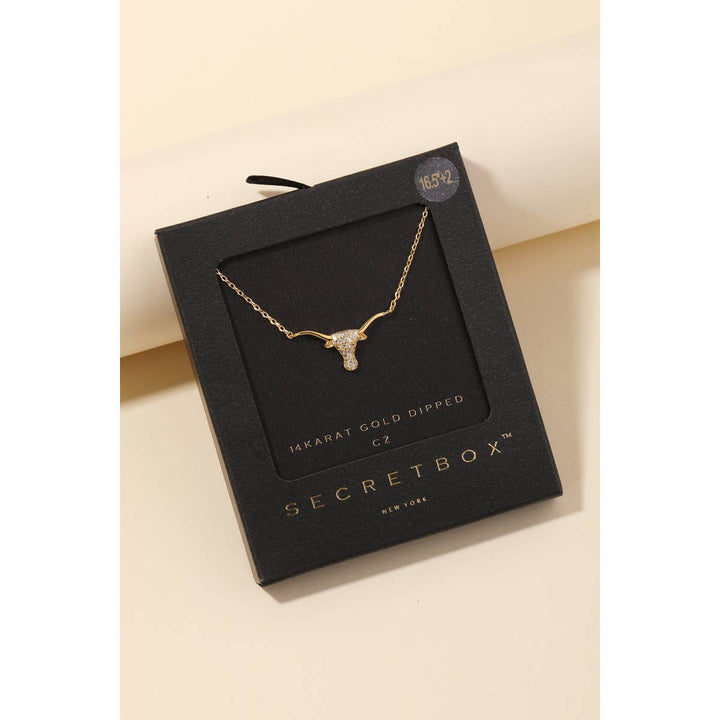Secret Box Cz Stud Bull Head Pendant Necklace: GD