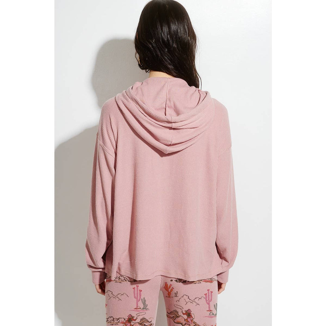 Desert Cowgirl Print Rib Hoodie Loungewear Set : Taupe / L