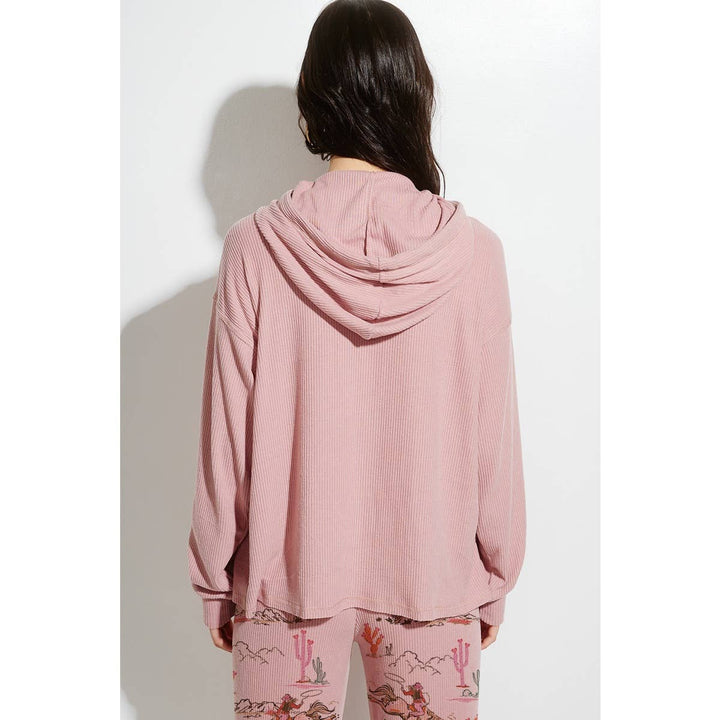Desert Cowgirl Print Rib Hoodie Loungewear Set : Taupe / L