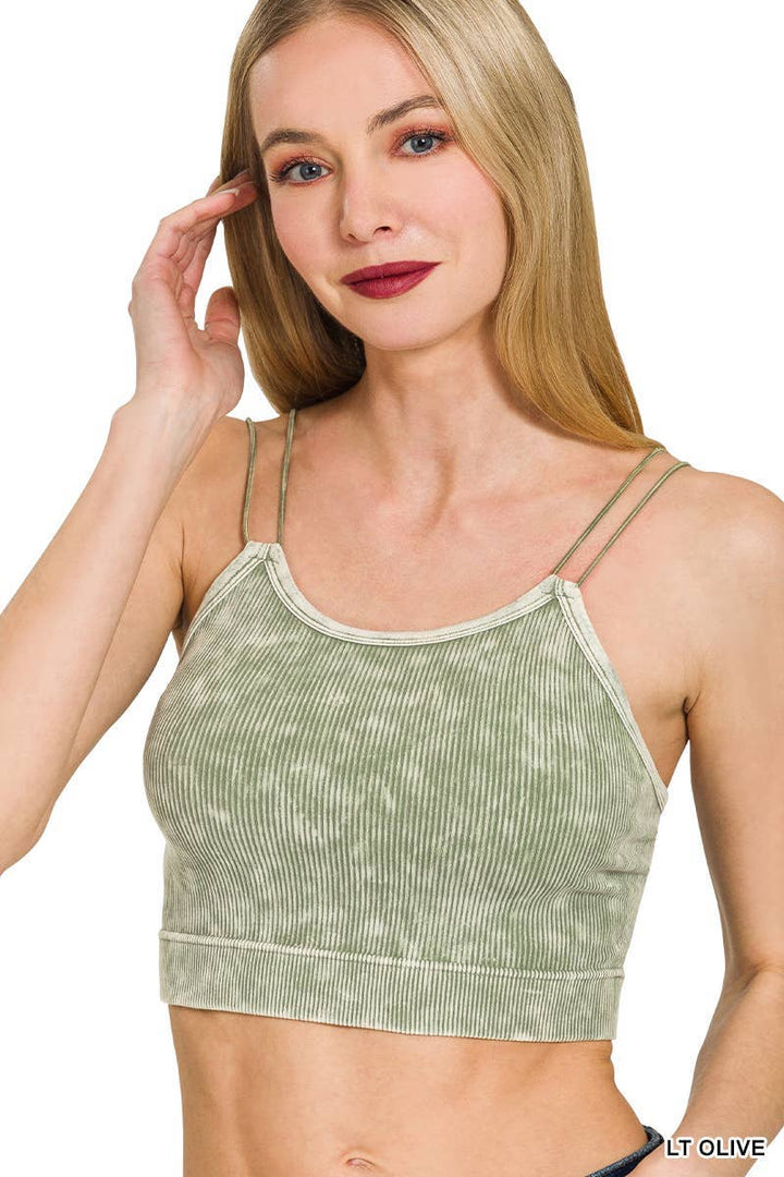 Washed Ribbed Seamless Double Strap Brami