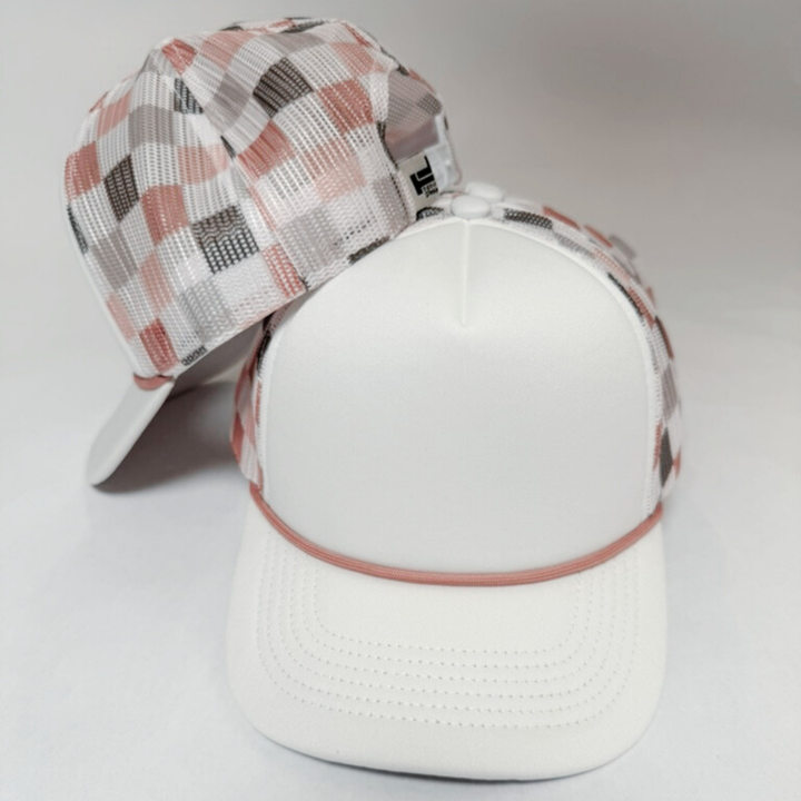 TRUCKER HAT BLANK - Neutral Multicolored Checkered