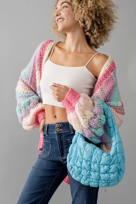 Puff Quilted Texture Shoulder Tote Bag: BROWN