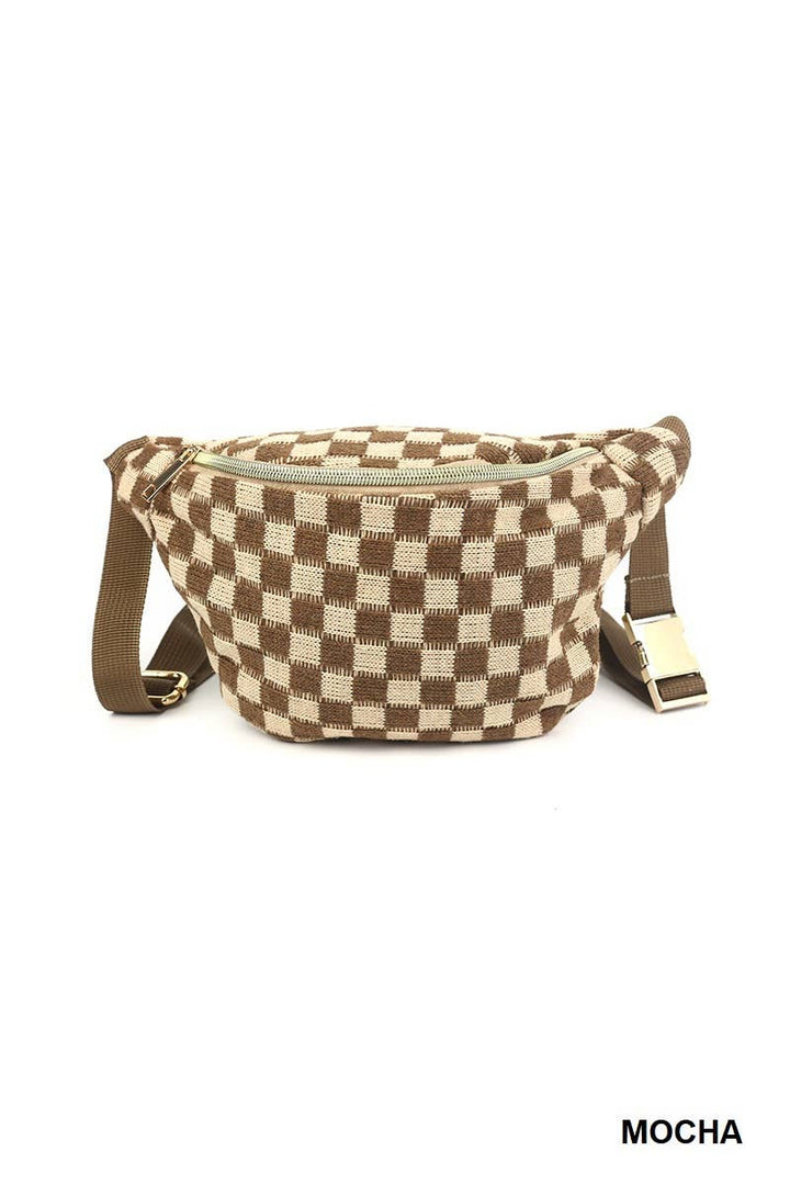 Checkered Waist Crossbody Sling Bag: MOCHA